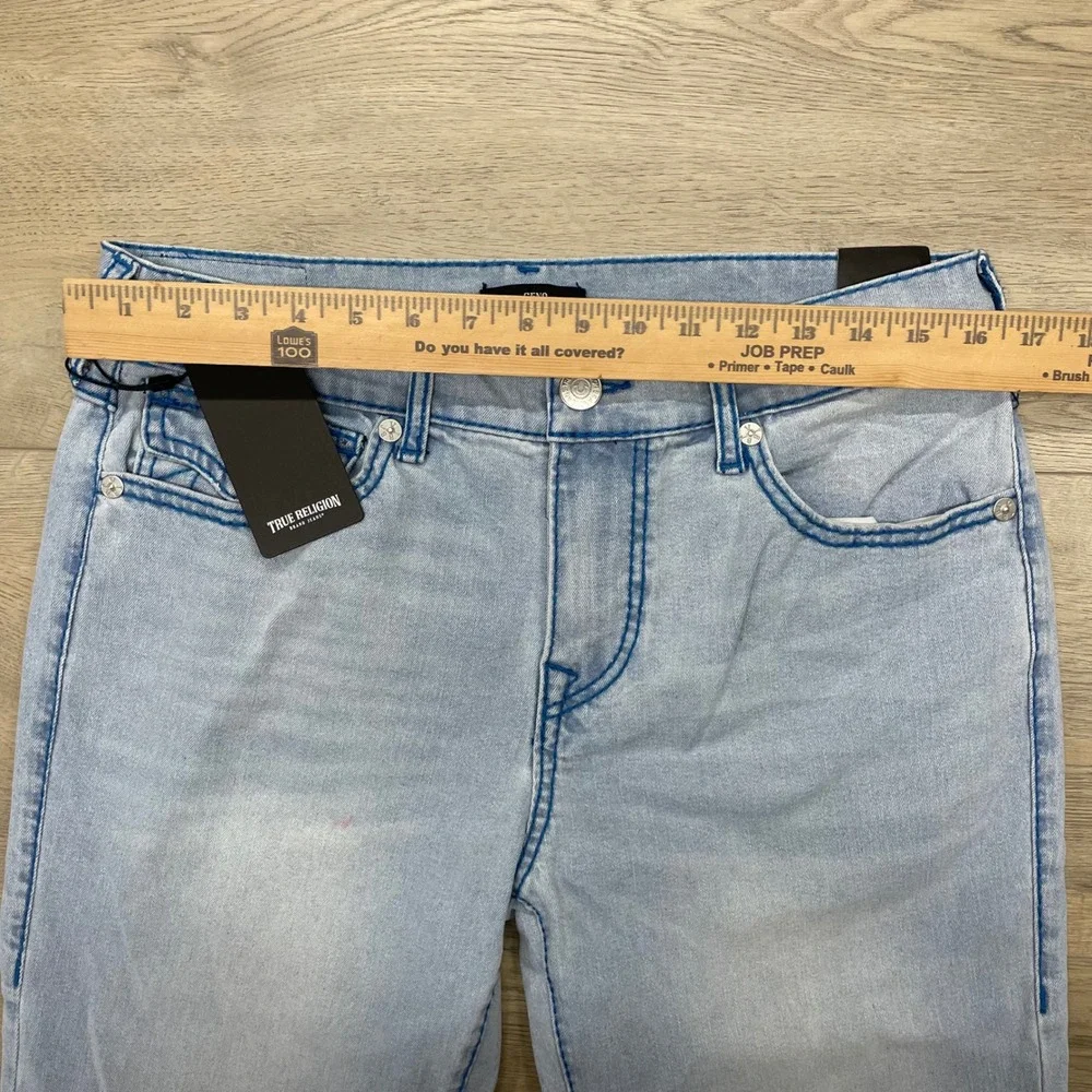 True Religion Geno Big T Flap Slim Jeans Mens 32 Light Blue Distressed 701454